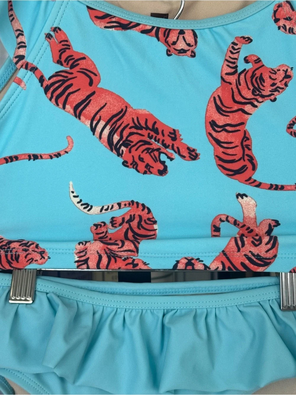 Tea Collection tigers bikini set turquoise swimsuit ruffle girls tank bottoms